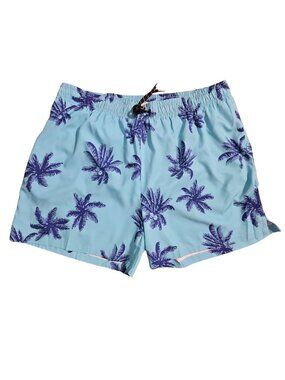 NWOT | Light Blue Indigo Palm Tree Print Swim Shorts Zipper Pockets | XXL